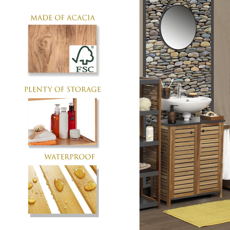 Non Pedestal Under Sink Storage Vanity Cabinet 2 Doors Elements Acacia Wood Grey